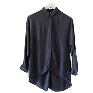 Zara Charcoal  Loose Kimono Asymmetrical Long Sleeves Boho Blouse SZ XS #1160